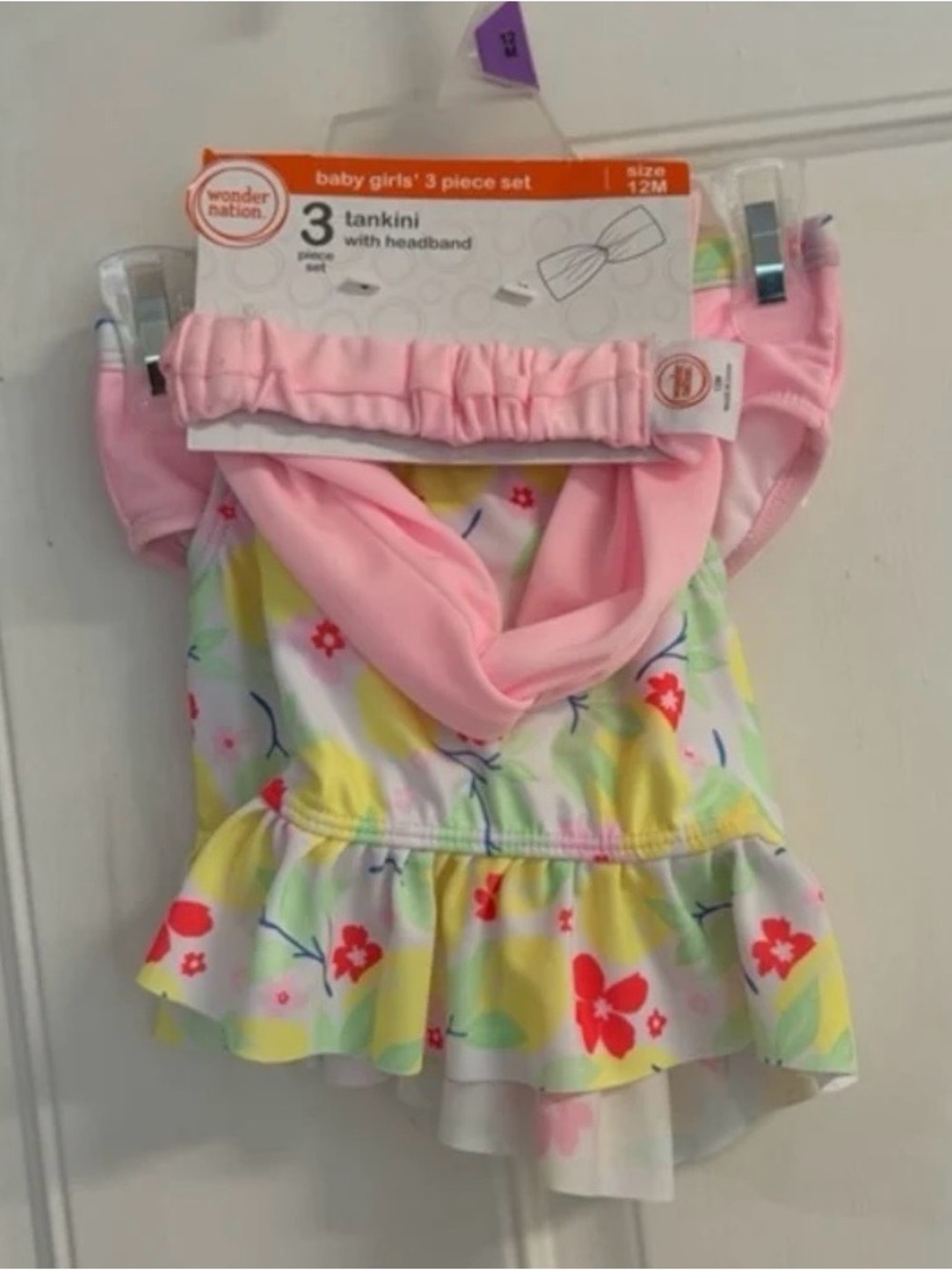 NWT 12M Wonder Nation Starfish pink 3-Piece Swim Tankini Swim Set/Headband.